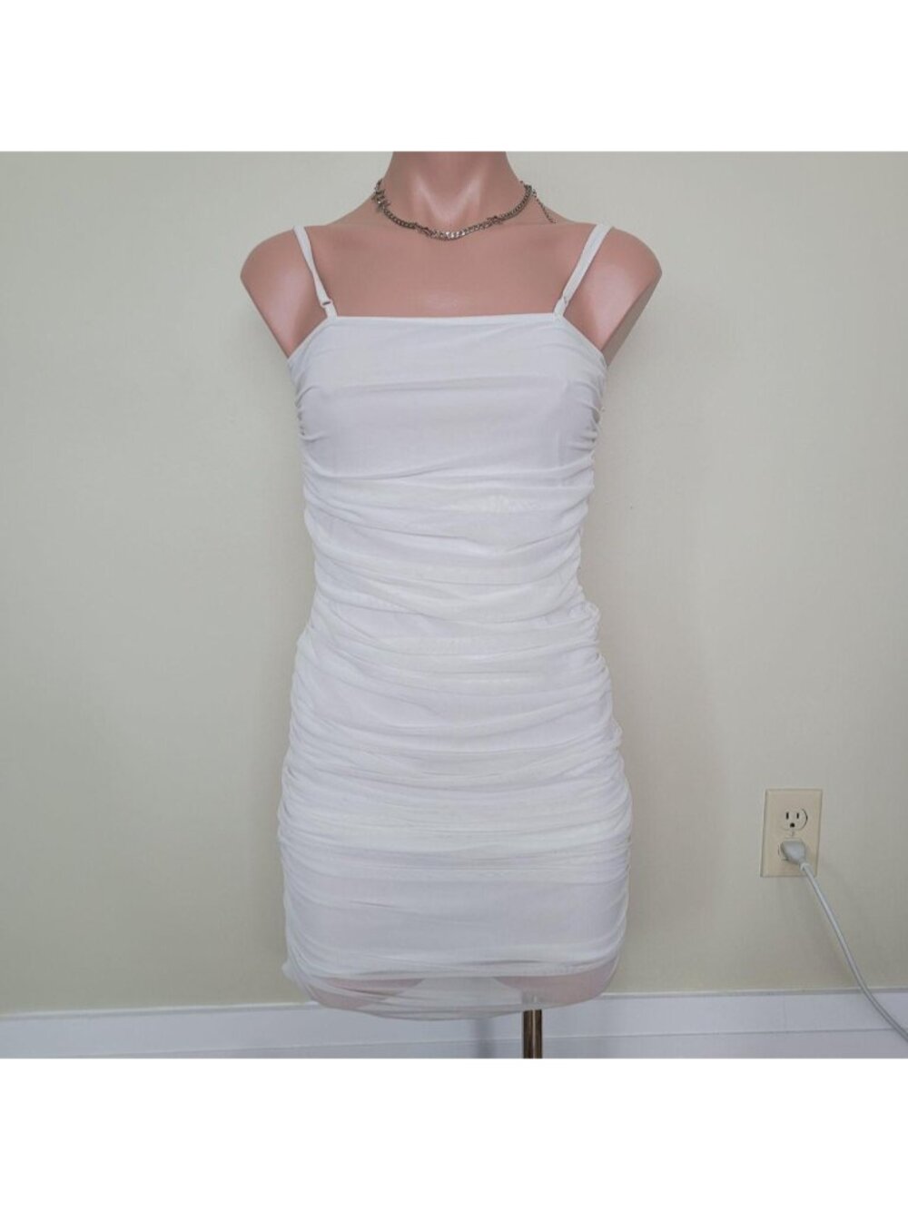 Minimalist Ruched Mesh Lined Bodycon Mini Dress Gift For Her (One Size)